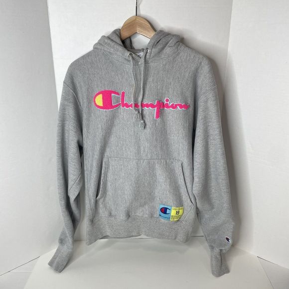 Champion Reverse Weave Hoodie Sweatshirt, Medium, Gray, Spellout, Long Sleeve - Picture 1 of 12